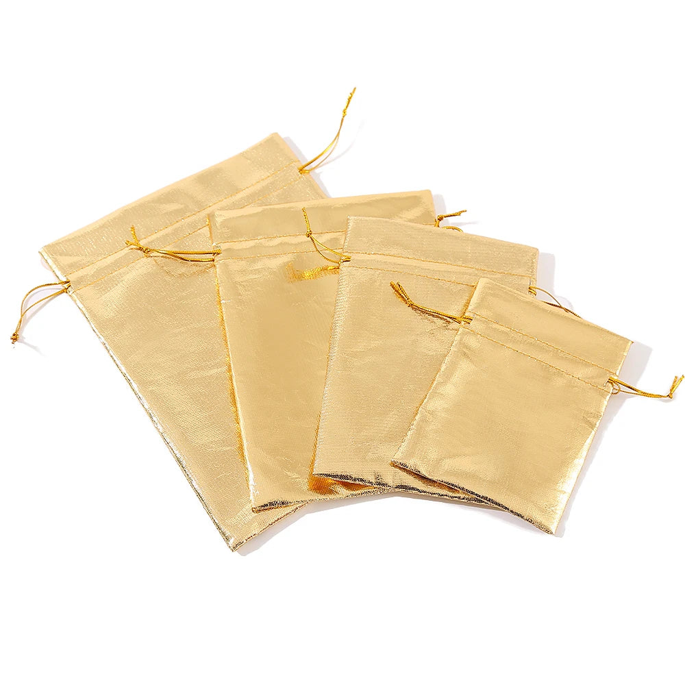 Linna 10*15 Good Quality Crafts and Gifts Party Jewelry Packaging Silver Gold Jewelry Drawstring Pouch
