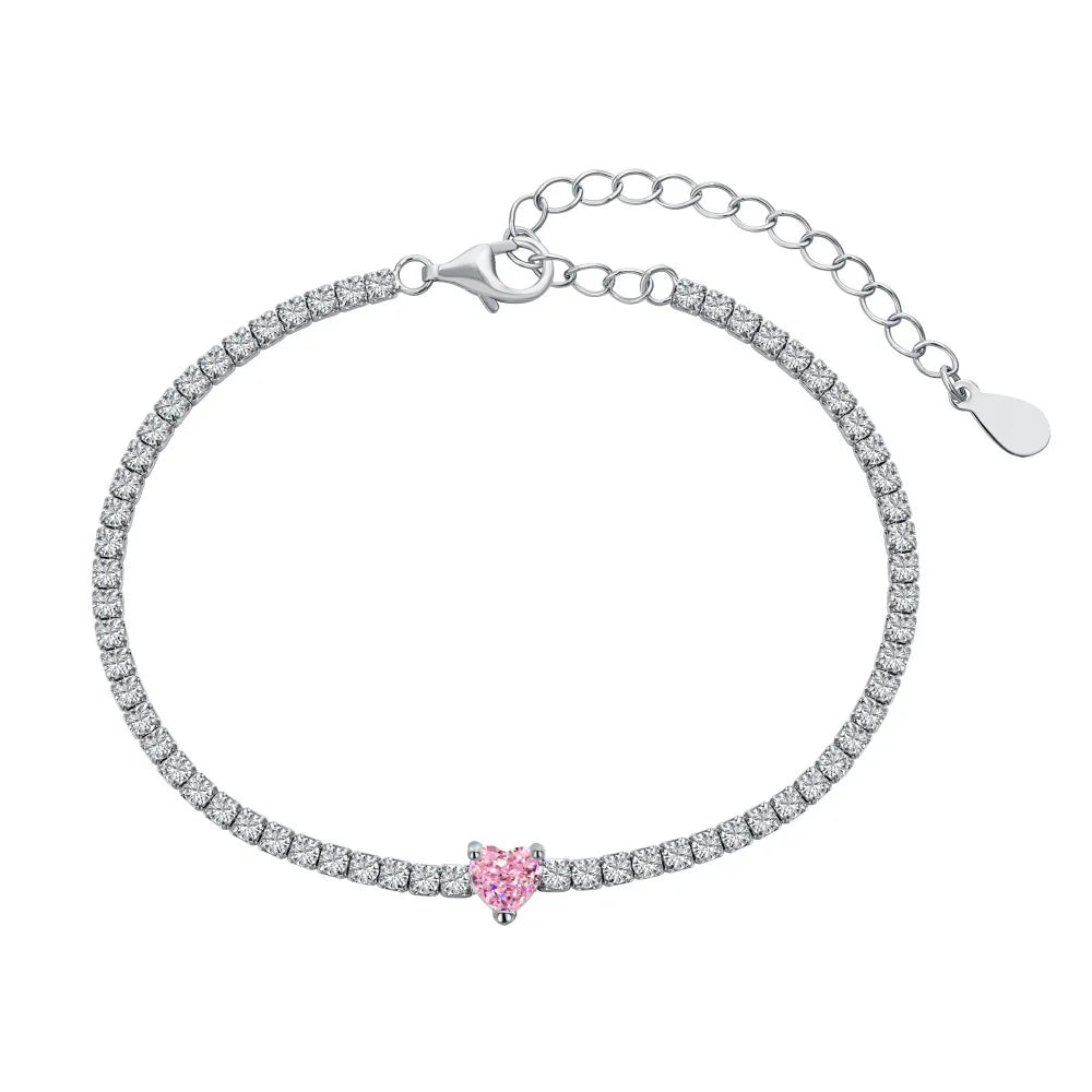 2022 New Arrival High Carbon Diamond Tennis Chain Bracelet Sterling Silver Full Diamond Heart Bracelet for Women Girls