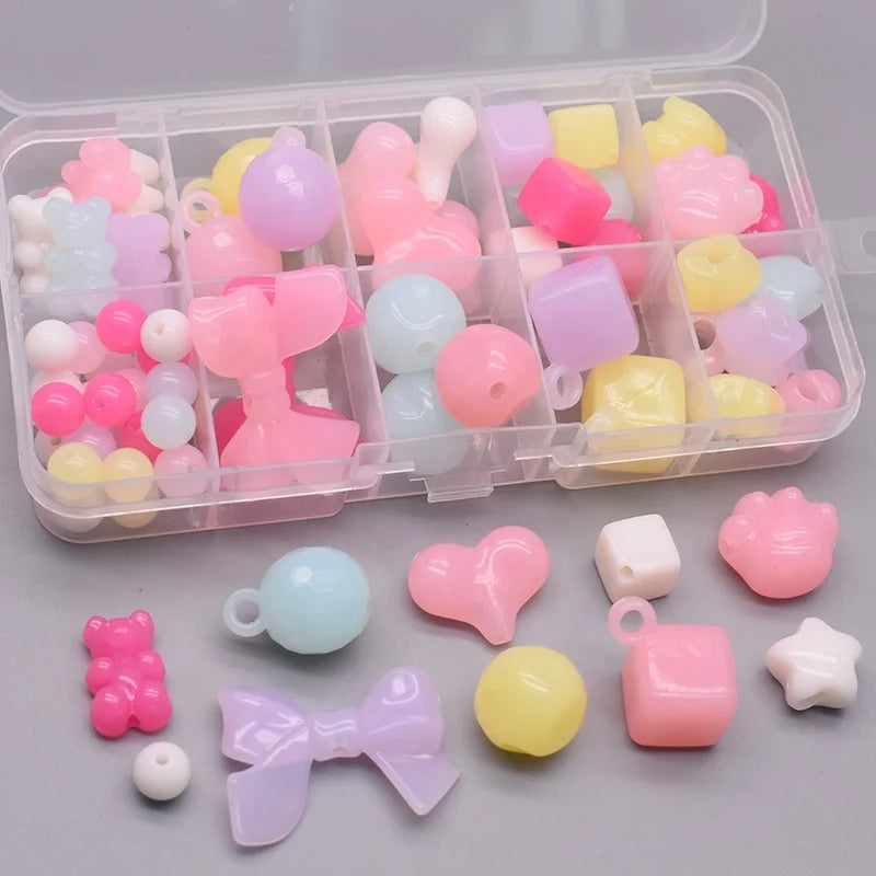 New Jelly Color Acrylic Beads Square Bow Knot Cat Paw Heart Star Round Shape Acrylic Beads for Jewelry Making 500g Bag