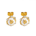 New Model 18K Gold Plated Stainless Steel Jewelry Black White Enamel Zircon Stud Earrings for Women