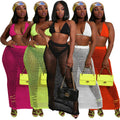 Handmade Swimwear & Beachwear See Through Summer Beach Outfits for Women Bra Fishnet Hollow Out 3 Piece Swimsuit Crochet Set