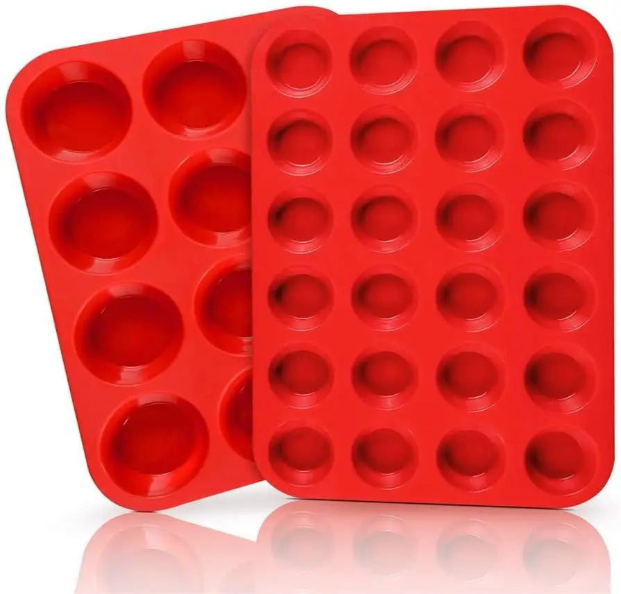 12 Cavities Silicone Molds 24-Cup Non-Stick Cake Tools Cupcake Baking Pan for Muffin Tart Bread Recipes
