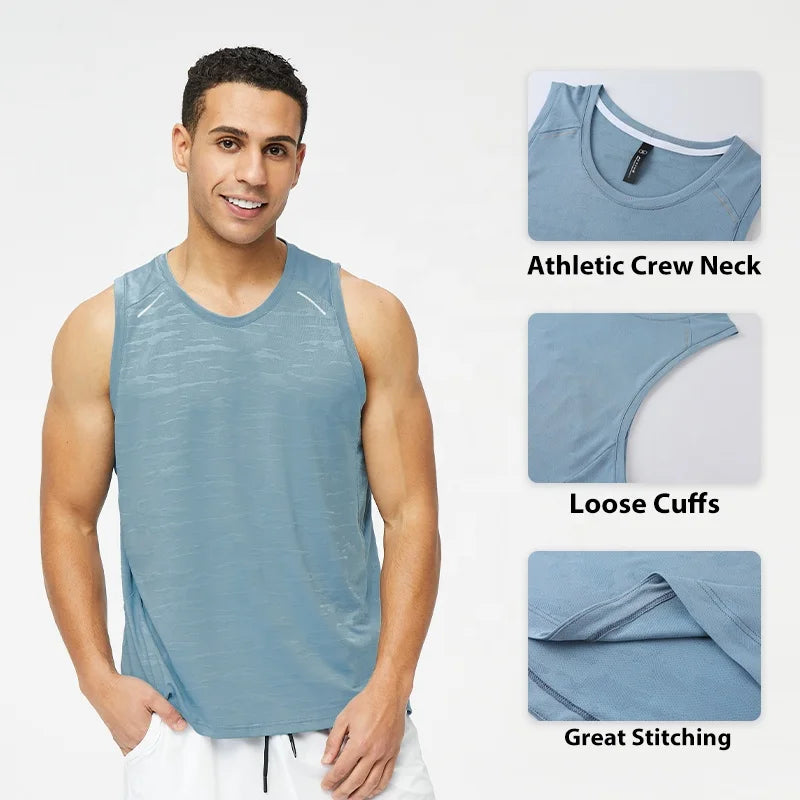 Mesh Sports Tank Top Male Loose Round Neck T-shirt Breathable Quick Drying Running Marathon Tank Top