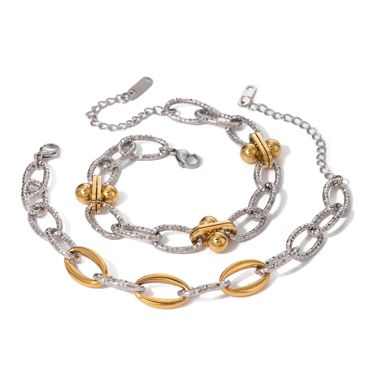 Designer Waterproof 18K Gold Stainless Steel PVD Gold Plated Trendy Patchwork Gold Silver Mixed Link Chain Bracelet Jewelry