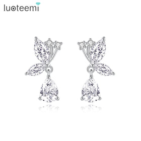 LUOTEEMI Fashion Crystal Butterfly Trendy Zircon Cubic Zirconia Lady Korean Jewelry New Drop Earring Woman