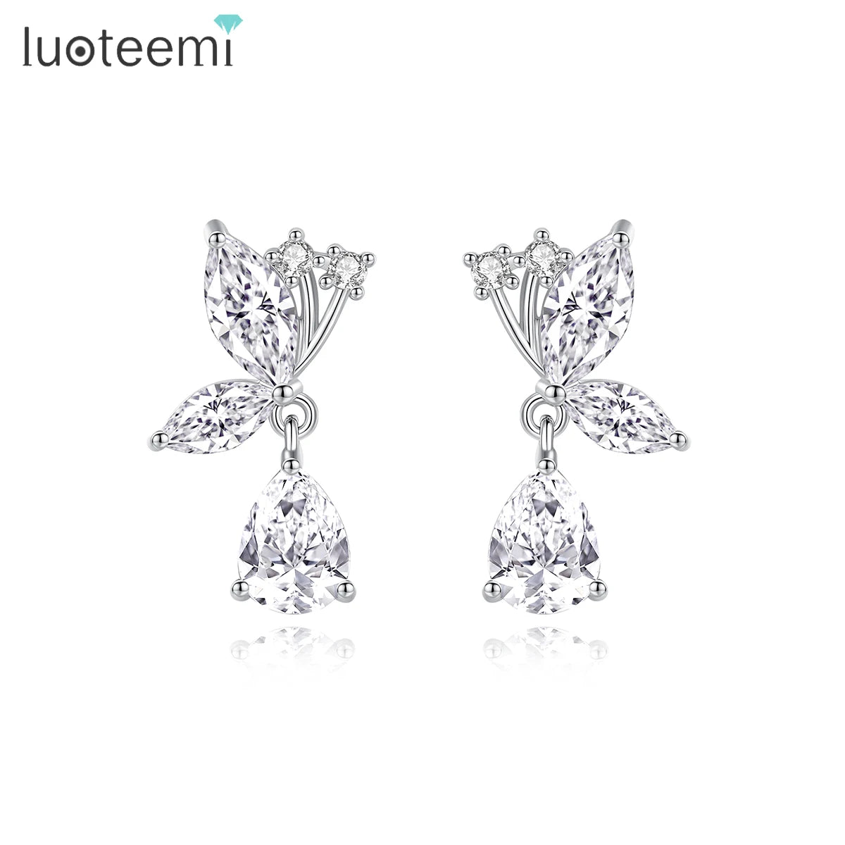 LUOTEEMI Fashion Crystal Butterfly Trendy Zircon Cubic Zirconia Lady Korean Jewelry New Drop Earring Woman