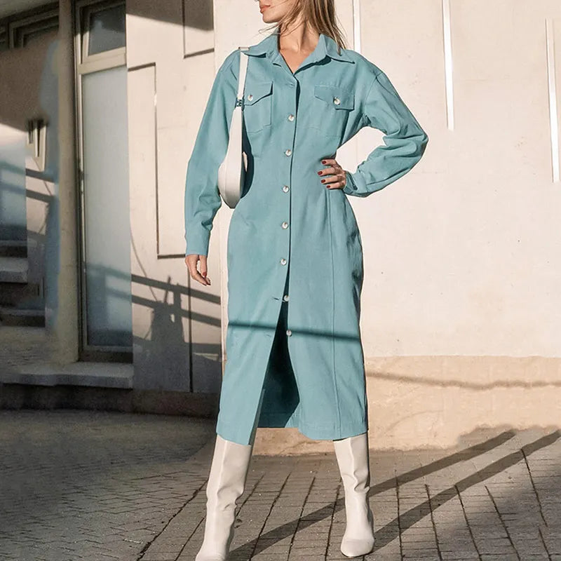 New Arrival Custom Womens Dress Casual Clothes Long Sleeve Solid Dress Solid Color Elegant Ladies Dresses for Women Design