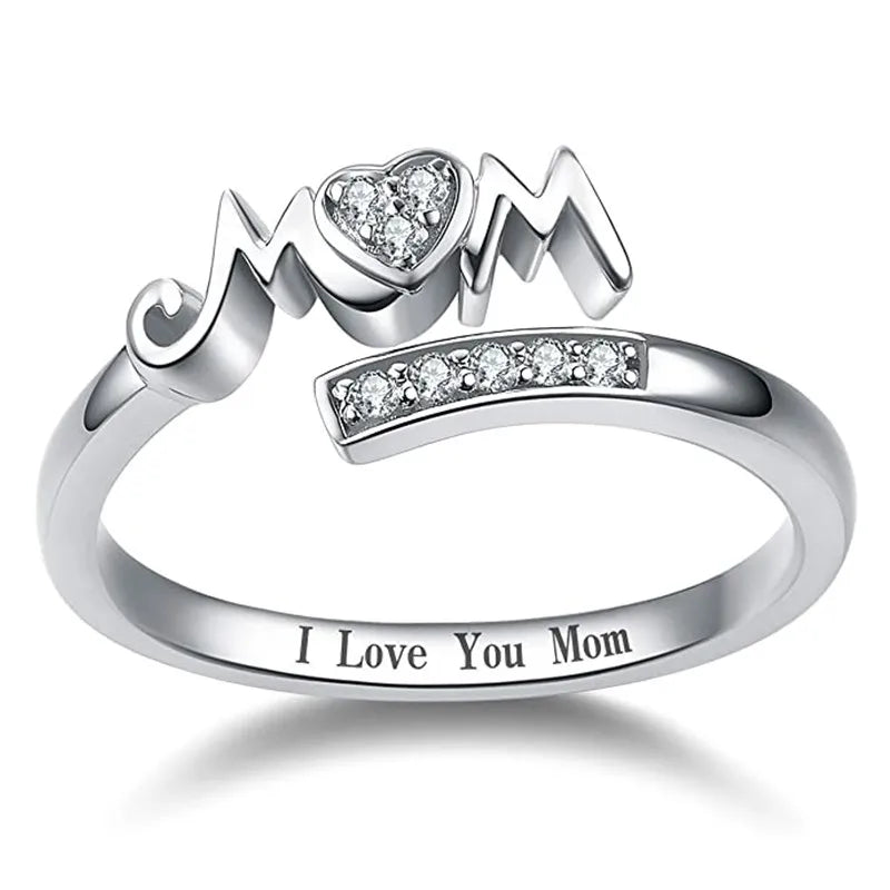 CAOSHI Exquisite Mom Rings Silver Color Caved Letter "I Love You Mom" Delicate Birthday Gift for Mother Fashion Women Jewelry
