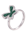QX Custom OEM Blue Cubic Zirconia Engagement Fine Jewelry 925 Silver Luxury Dark Green Butterfly Ring for Women