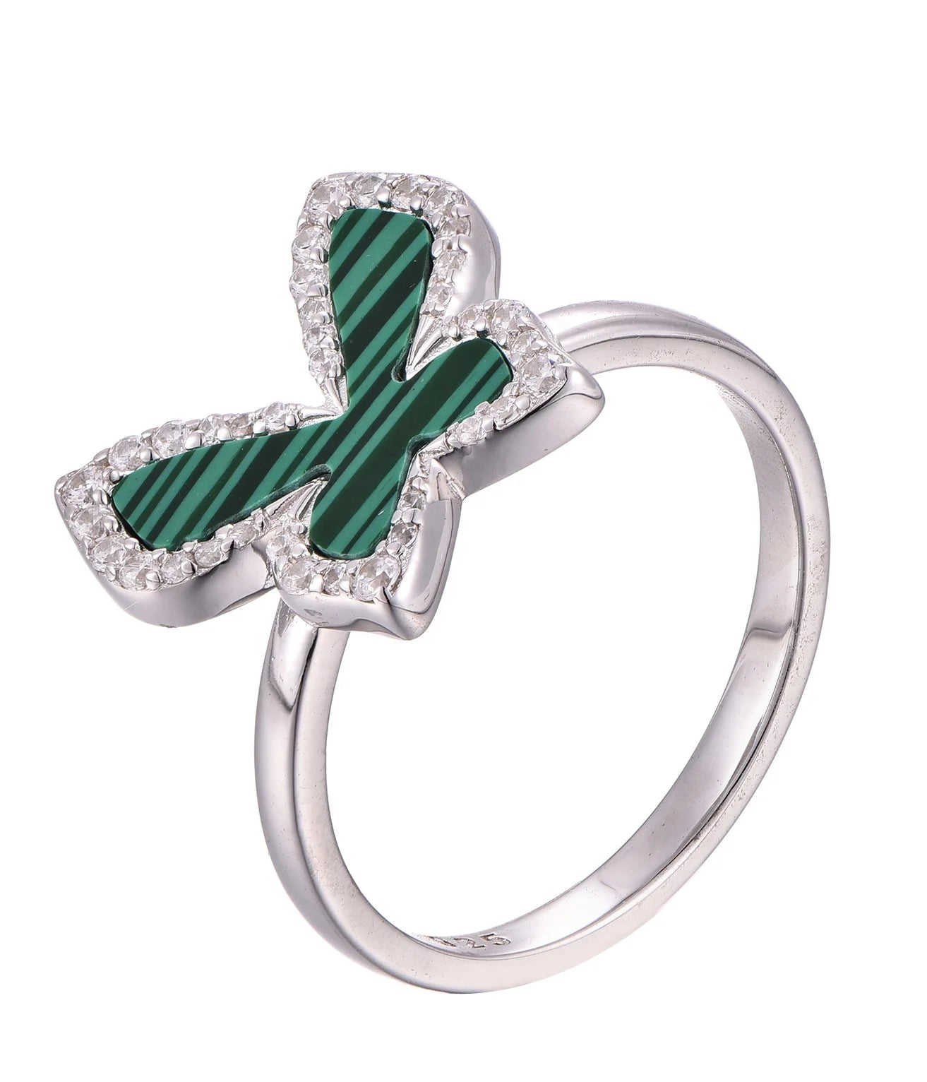 QX Custom OEM Blue Cubic Zirconia Engagement Fine Jewelry 925 Silver Luxury Dark Green Butterfly Ring for Women