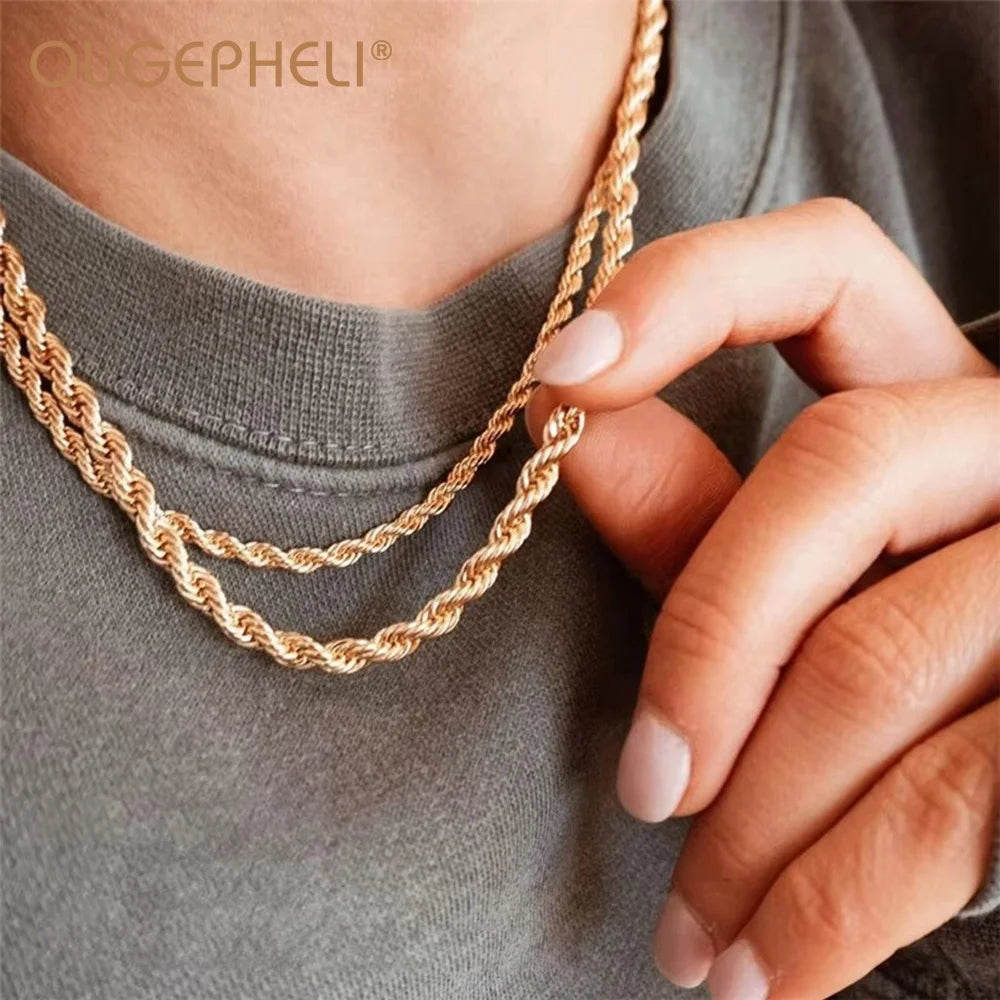 OUGEPHELI Hot Sale Wholesale Gold Rose Gold Plated Stainless Steel Chains Fine Fashion Jewelry Necklaces for Women Men