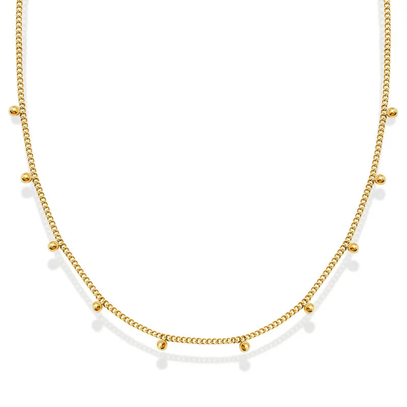 Joolim Jewelry 18K Gold Plated Dainty Curb Chain Beads Pendant Satellite Necklace Stainless Steel Jewelry Wholesale