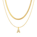 Fenny 18K Gold Plated Herringbone Snake Chain Double-layer Zirconia Alphabet Necklace Stainless Steel Jewelry Wholesale
