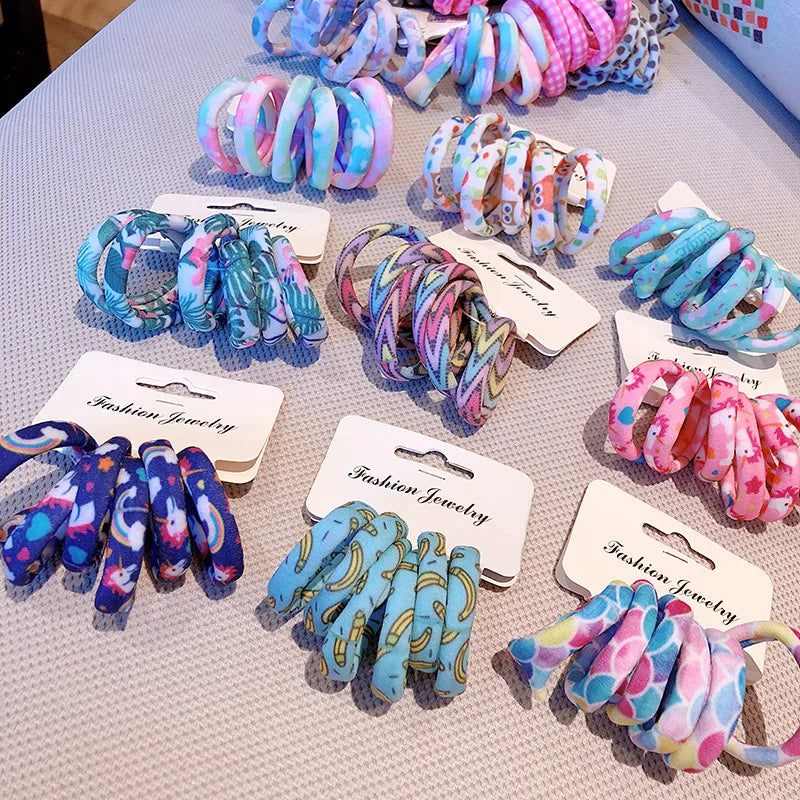 Hot Sale Cartoon Print Fruit Color Base Hair Coils Loop Elastic Head Accessories for Kids