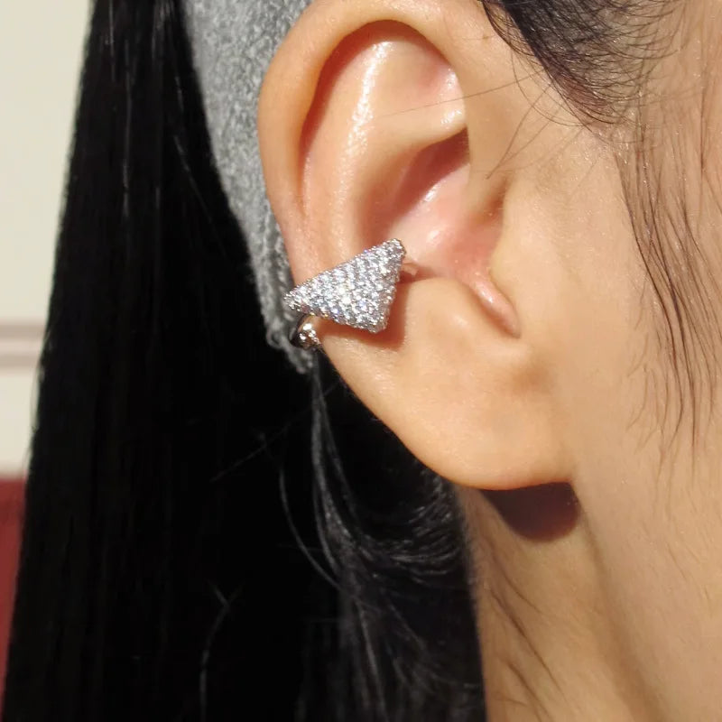 Silver Plated Triangle Micro Pave CZ Clip-On Ear Cuff No Piercing Wrap Earrings Women Trendy Daily Party Jewelry Gift