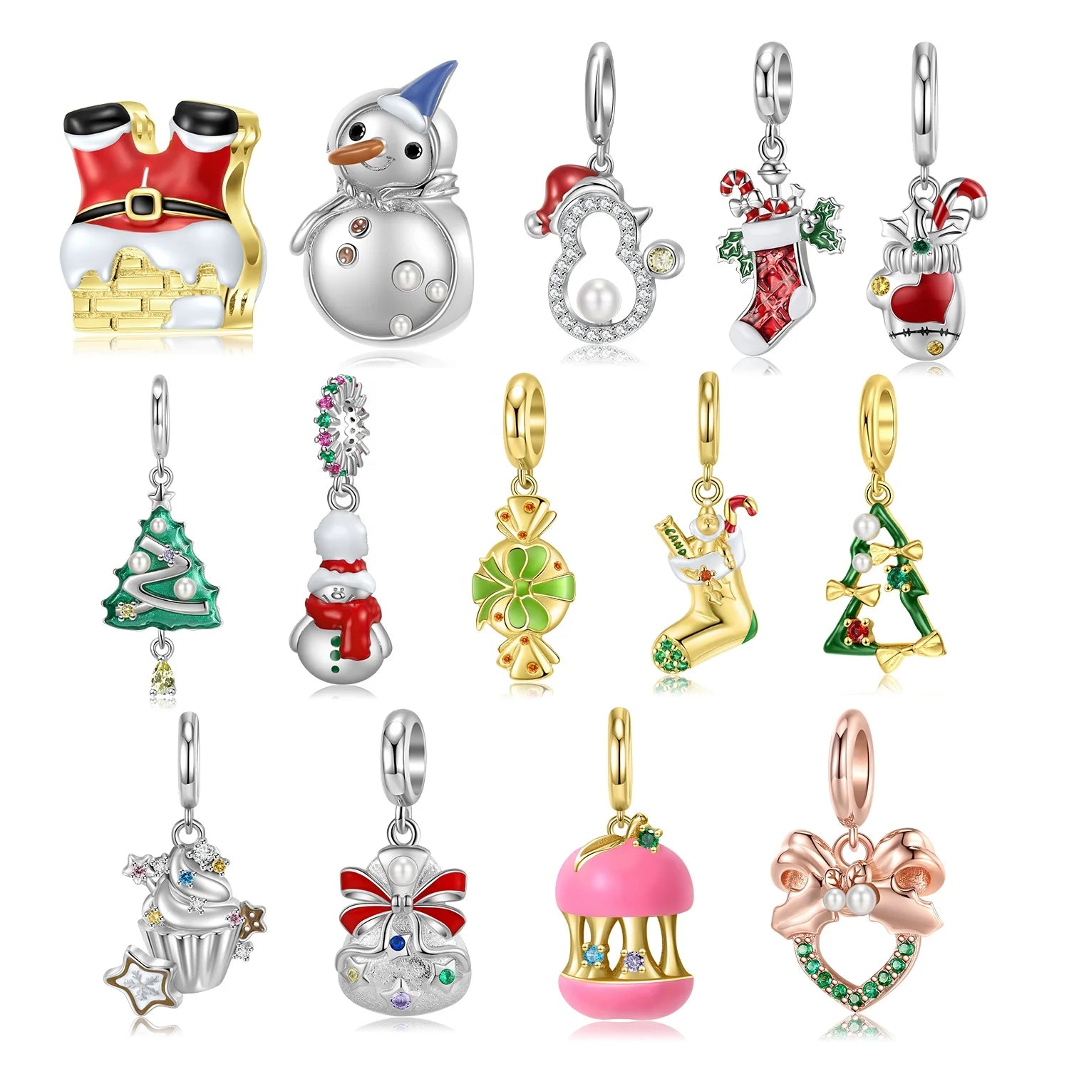 Christmas Gift 925 Sterling Silver Snowflake Cake Socks Pearl Charm Pendant for Women Charm Beaded Bracelet Jewelry Dropshipping