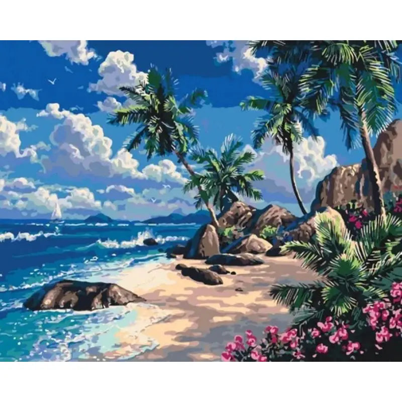 CHENISTORY Diamond Painting With Frame Cross Stitch Crafts Seaside Landscape Mosaic Embroidery Home Garden for Adult Handmade