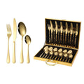 Wholesale 24pcs Gold Stainless Steel Cutlery Set Flatware with Mirror Polish for Kitchen or Business Gifts