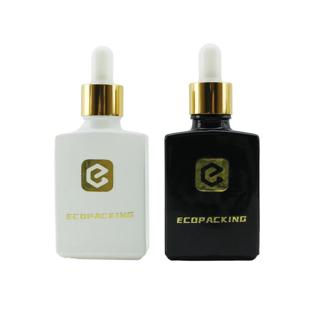 Rectangle Luxury Frosted Matte White Black Dropper 15ml 30ml 50ml 100ml Glass Dropper Bottles Serum Essential Oil Carton