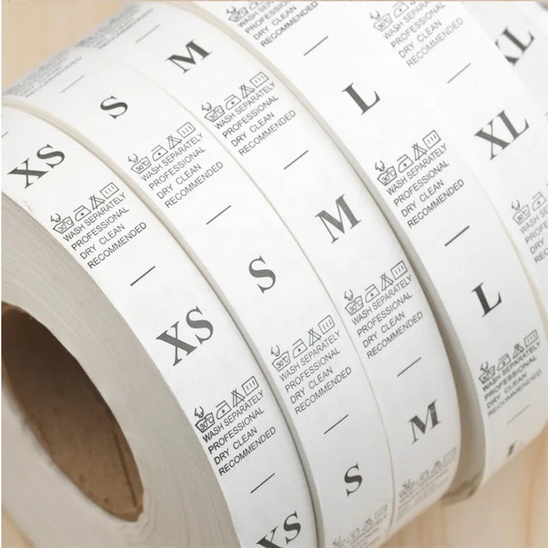 Wholesale Clothing Accessories Roll White XS-XXL Garment Wash Care Label Clothing Size Tag Washable Labels Nylon Taffeta