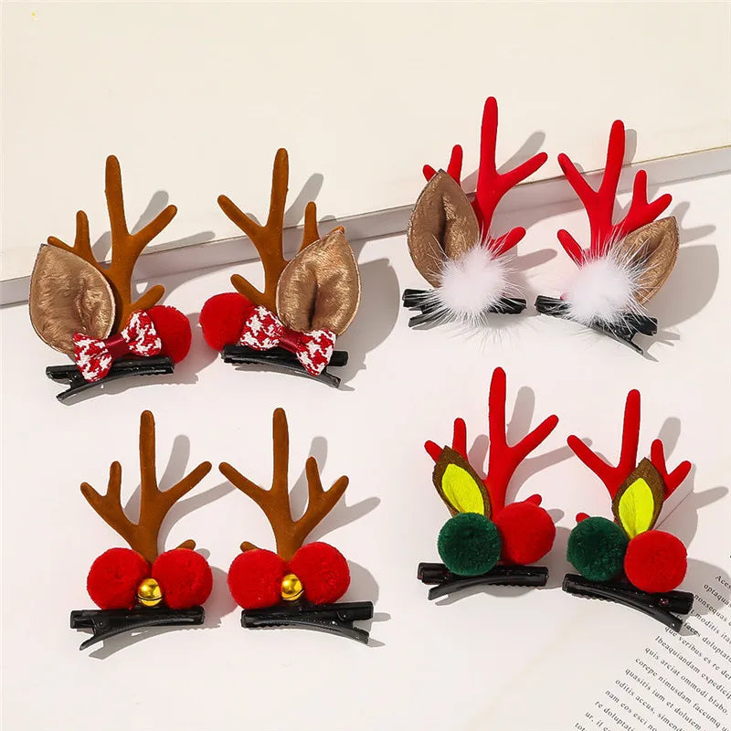 Christmas Antler Hair Clips Cute Red Pompom Children's Hairpins Popular