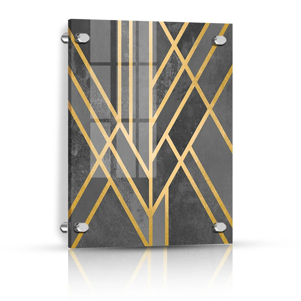 Modern Simple Golden Line Artwork Custom Abstract Painting 5mm Thickness Clear Acrylic Art Prints on Acrylic Sheet