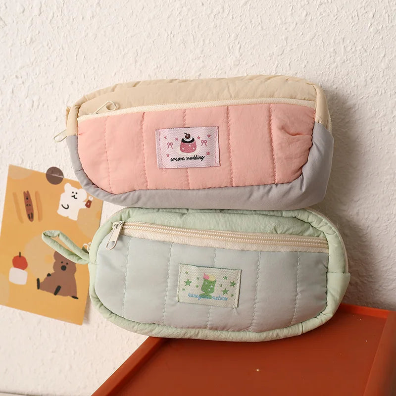 Large Capacity Kids School Stationery Bag Zipper Cute Soft Cotton Pencil case