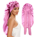 Custom Logo Luxury Adult Long Hair Satin Sleeping Cap with Tie Band Women's Silk Bonnet Customizable Logo