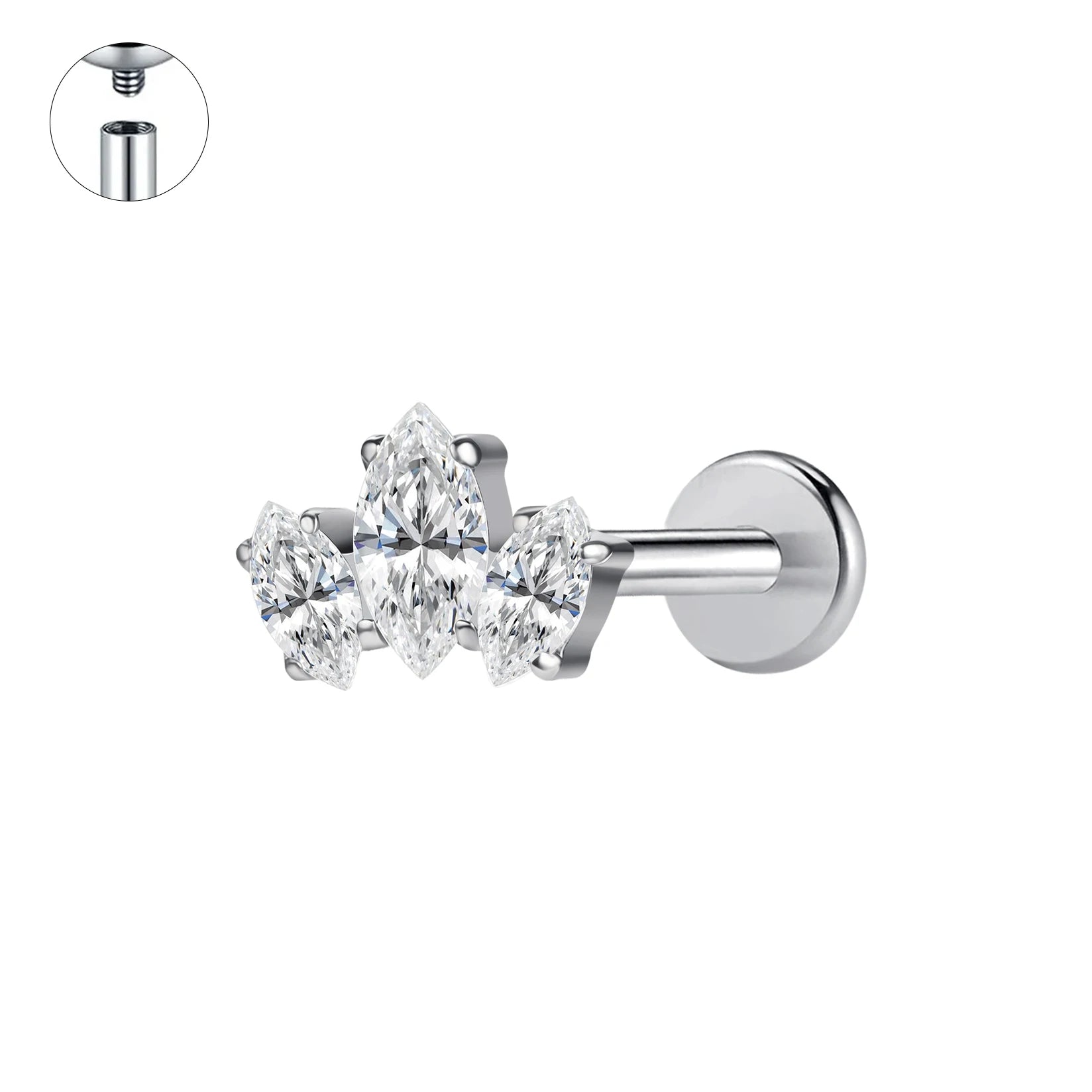 Astm F136 Titanium Cartilage Earring Flat Back Stud Internally Threaded Hypoallergenic Body Piercing Jewelry