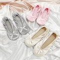 New Toweling Insole Ballerina Folding Shoes Satin Fabric Disposable Japanese Ballet Style Pigskin Bottom Ballet Home Shoes