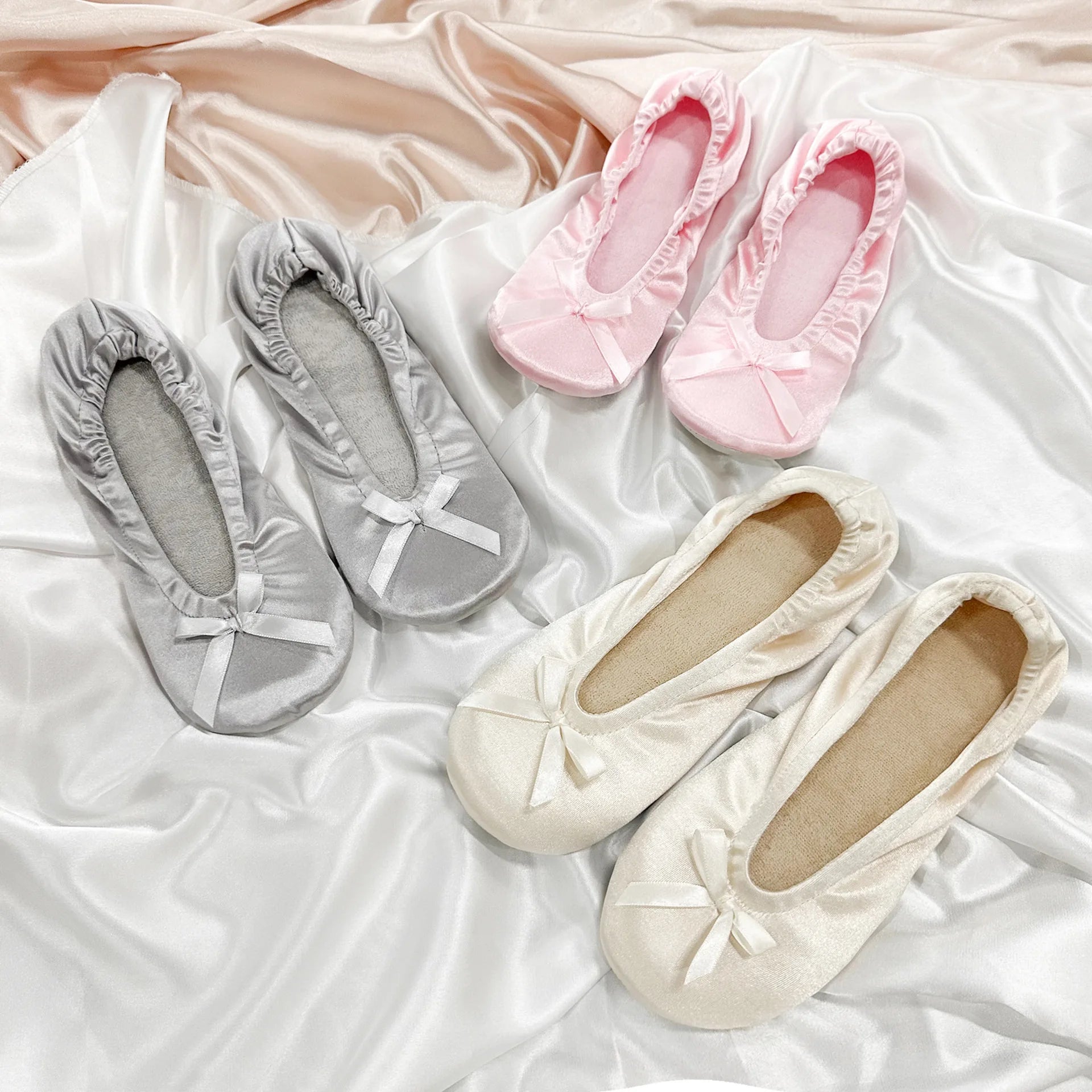New Toweling Insole Ballerina Folding Shoes Satin Fabric Disposable Japanese Ballet Style Pigskin Bottom Ballet Home Shoes