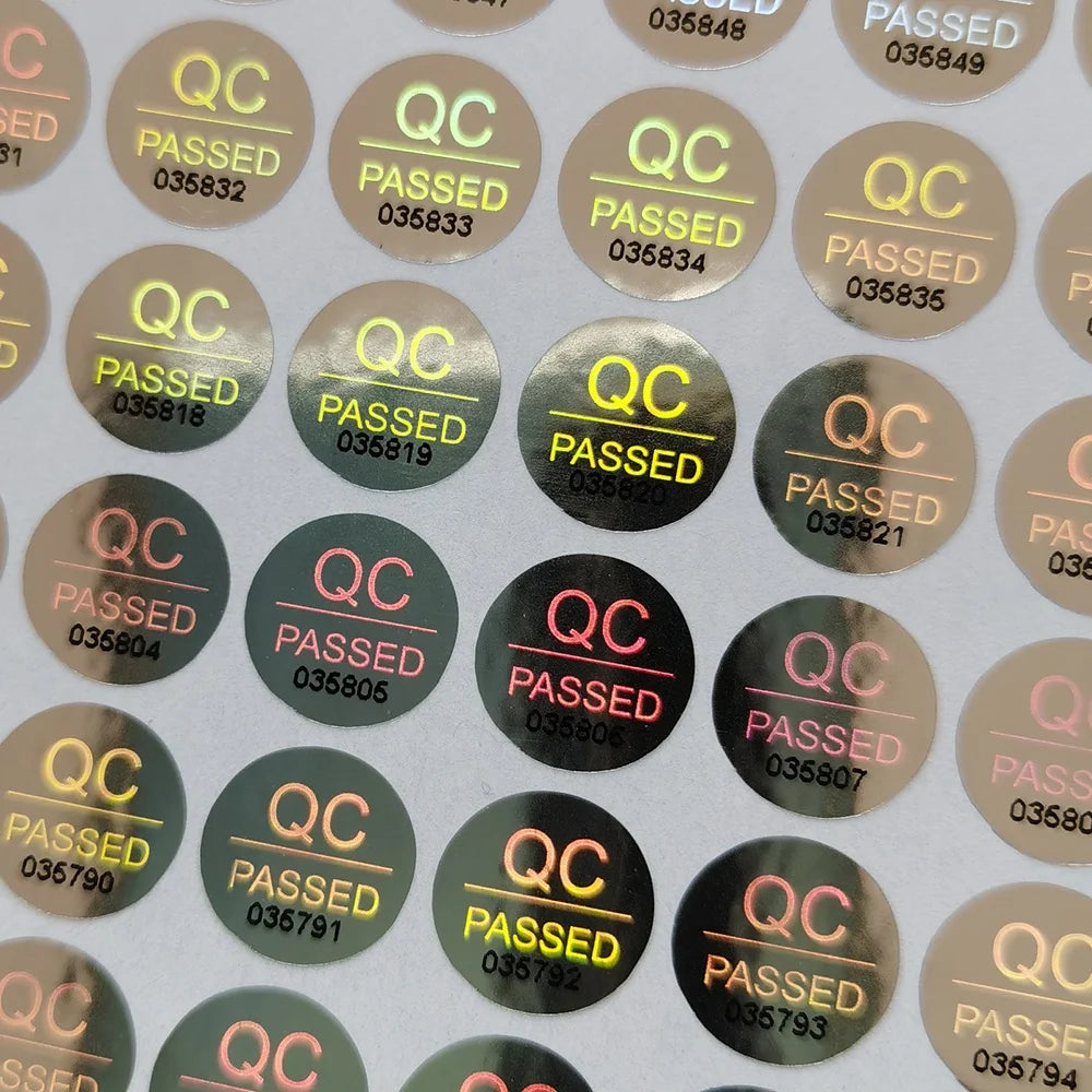 Hologram Stickers QC PASSED Security Warranty Tamper Evident Security Labels Round Silver Labels for Packaging Custom Etiqueta
