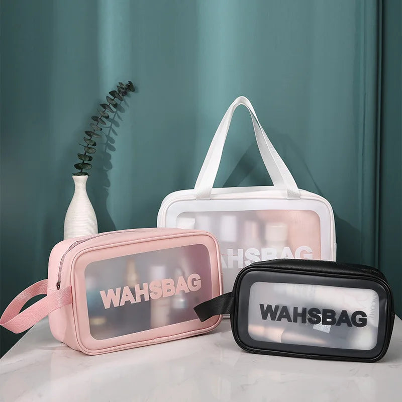 Low MOQ Waterproof Frosted  Bag Make Your Own LOGO  Cosmetic Bag Fashion Makeup Bag Zipper Closure Travel clear