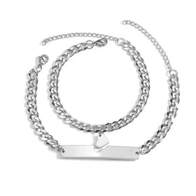 Stainless Steel Bracelet Set Fashion Women Men Hollow Heart Couple Silver Color Chain Bracelet Jewelry Valentine Gift