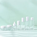 White Lid 30g 50g 30ml 100ml 120ml Cosmetic Cylinder Glass Bottle and Jar Set Empty Cream Jar and Face Cream Lotion Bottle