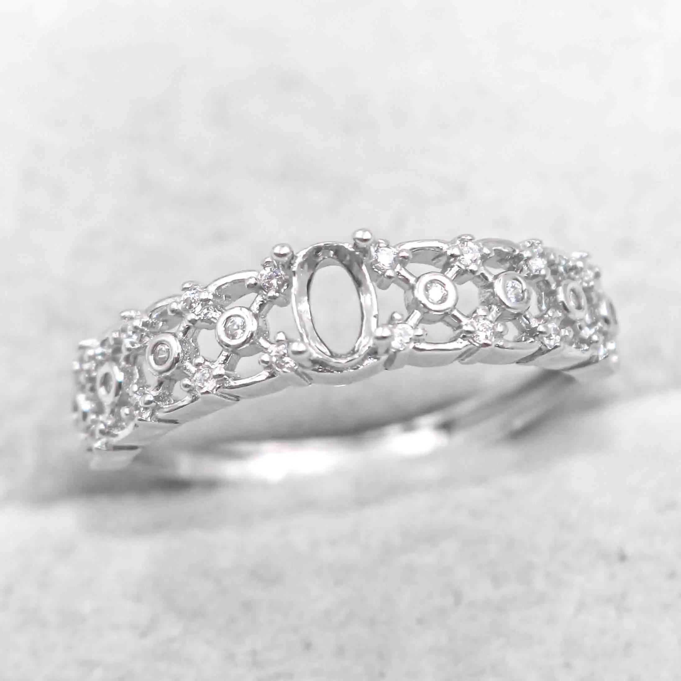 Sterling Silver 3*5mm Semi Mount Ring Frame Empty Blank Support Claw Setting S925 Base Holder Without Center Stone for DIY Inlay
