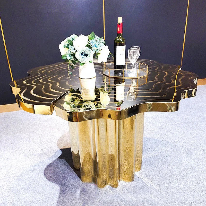 Luxury FORTUNA Dining Table Set Irregular Golden Tree Roots Etched Stainless Steel for Villa Home Hotel Kitchen Home Furniture MegaBDM
