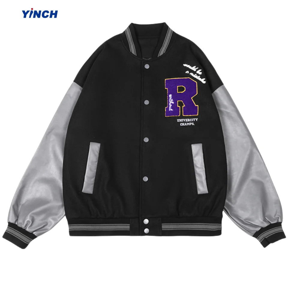 LAYENNE High Quality PU Leather Sleeves Varsity Jacket Men Letter Embroidery Custom Baseball Letterman Unisex Jacket for Men