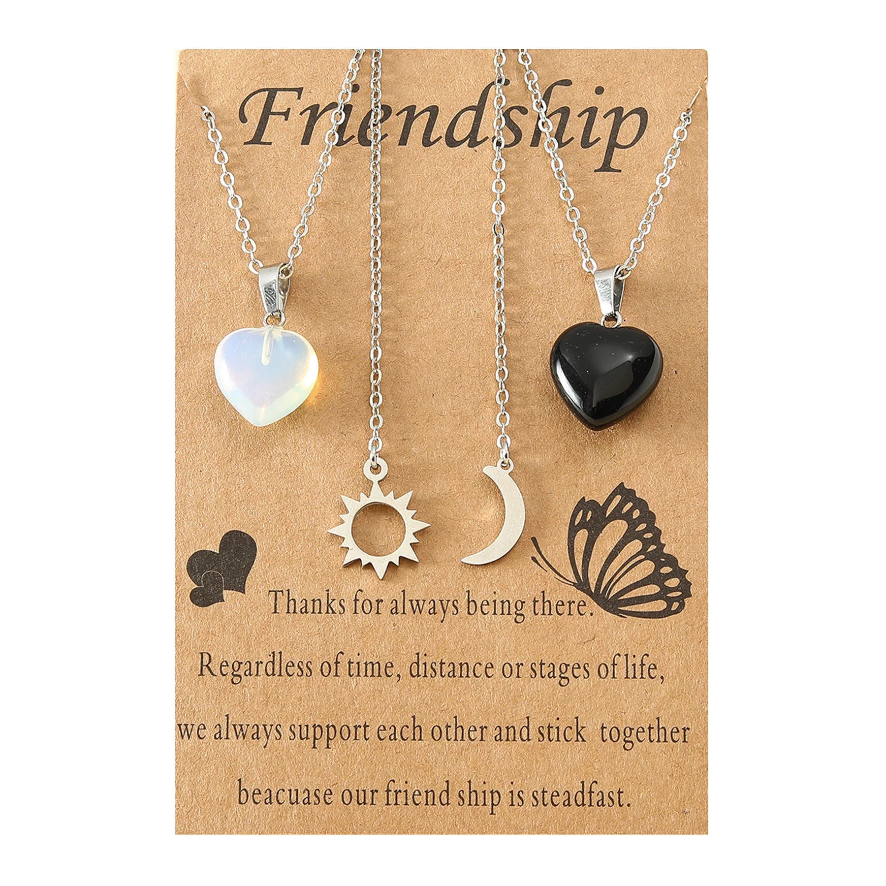 Personality Stainless Steel Necklace Set Sun Moon Friendship Necklace Heart Shaped Natural Stone Clavicle Chain Necklace