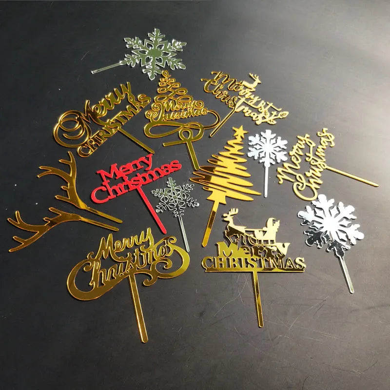 2025 New Design Acrylic Merry Christmas Cake Topper for Cupcake Decoration