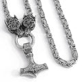 Viking Jewelry Stainless Steel Mens Jewelry King Chain Necklace Wolf Hold Thor Mjolnir Hammer Necklace Jewelry Wholesale