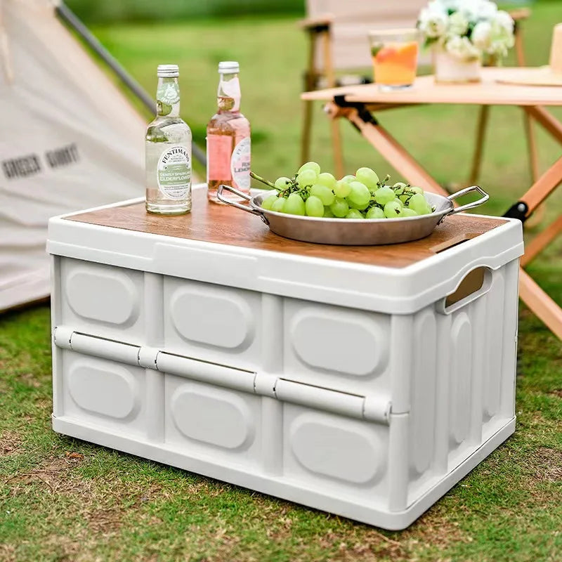 Outdoor Portable Folding Car Storage Box Camping Wooden Lid Storage Box