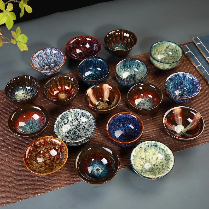 Porcelain Glaze Large Tea Tasting Cup Kiln-Changed Ceramic Single Cup with Built Lamp Fighting Master Cup Classic Design