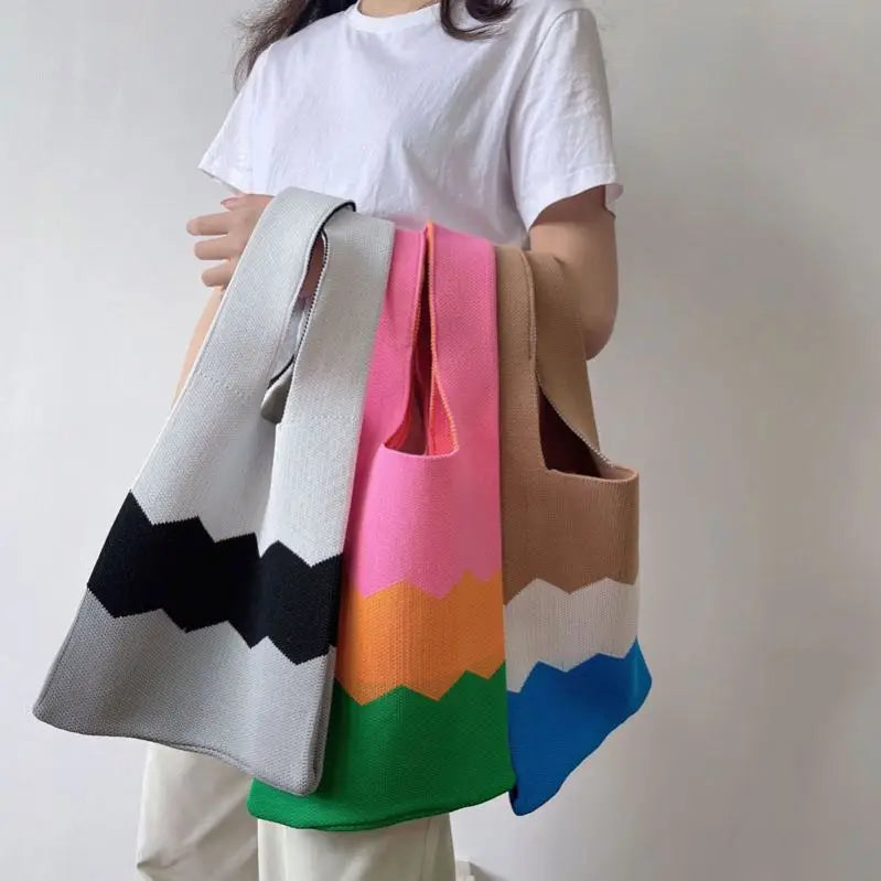 Fashion Shoulder Bag Large Capacity Tote Wool Polyester Woven Rainbow Shoulder Bag for Women Handbag