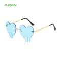 Designer Women Sunglasses with Gold Rimless Heart Dripping Frame UV400 Mirror Lenses Fashionable UV Protection