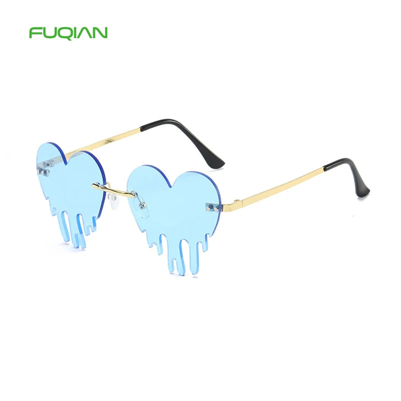 Designer Women Sunglasses with Gold Rimless Heart Dripping Frame UV400 Mirror Lenses Fashionable UV Protection
