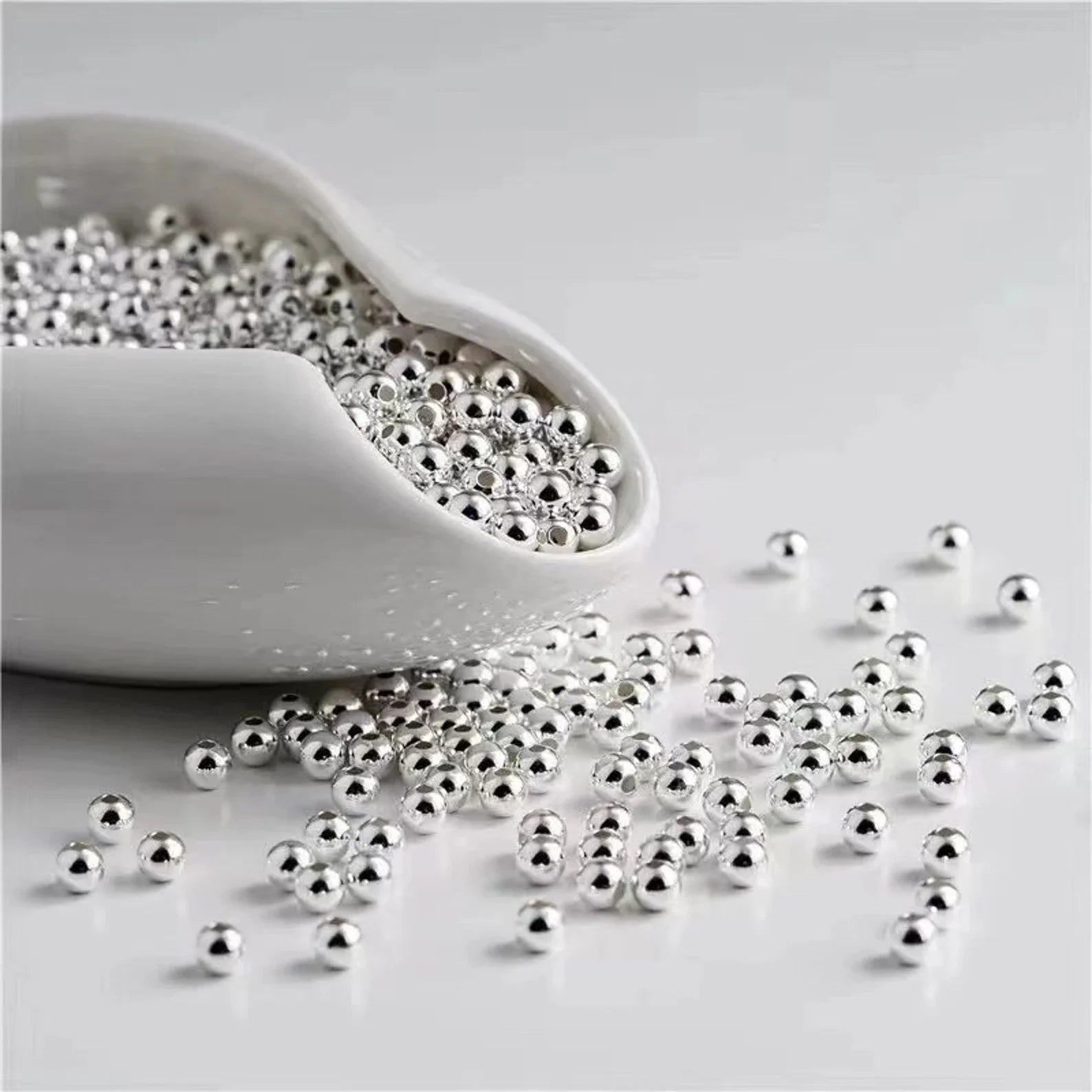 GP US Round Seamless Spacer Beads 925 Sterling Silver Round Ball Beaded Permanent Jewelry Chains DIY Jewelry Making Supply