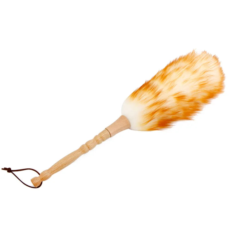 Natural Wool Duster with Wood Handle Portable Soft Anti-Static Dust & Pet Hair Cleaner for Home Living Room MegaBDM