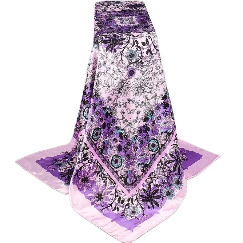 2026 American Style Large Square Satin Silk Scarf Small Floral Print for Summer