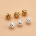 Gold Plating 925 Sterling Silver CZ Zircon Hollow Round Charm Beads for Jewelry Making Accessories Wholesale